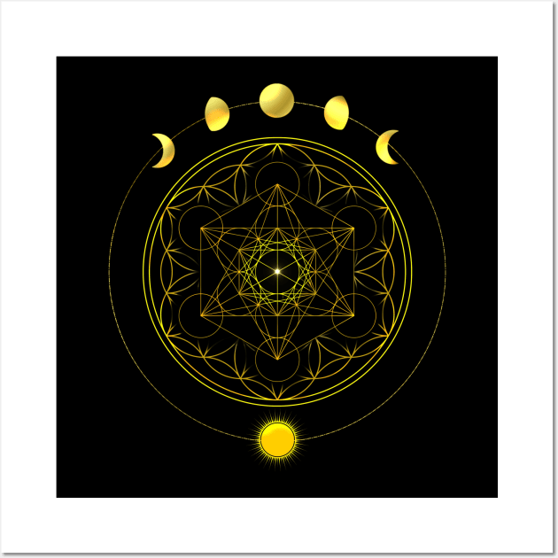 Sun and Moon Phases Metatron's Cube Mandala Wall Art by Bluepress